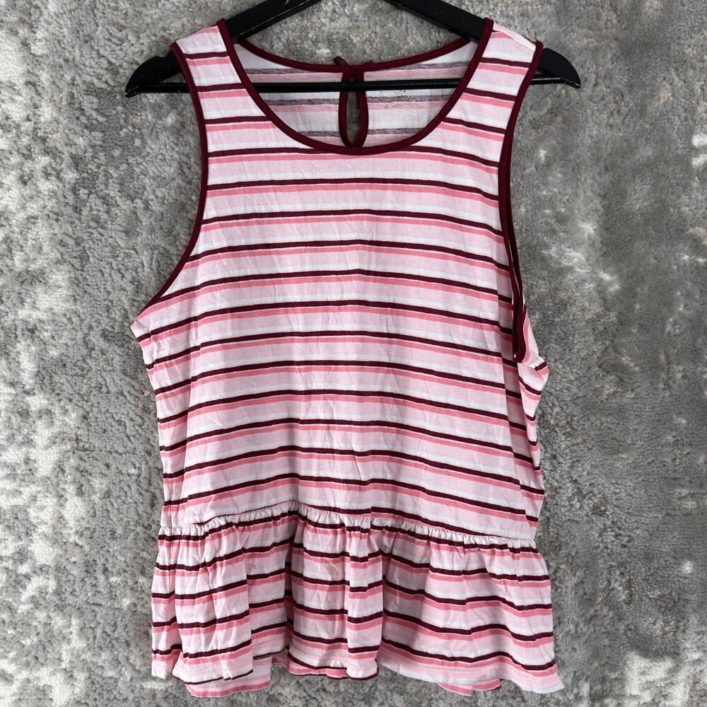 Kate Spade Size XL Striped‎ Peplum Keyhole Top Pink Sleeveless Pullover